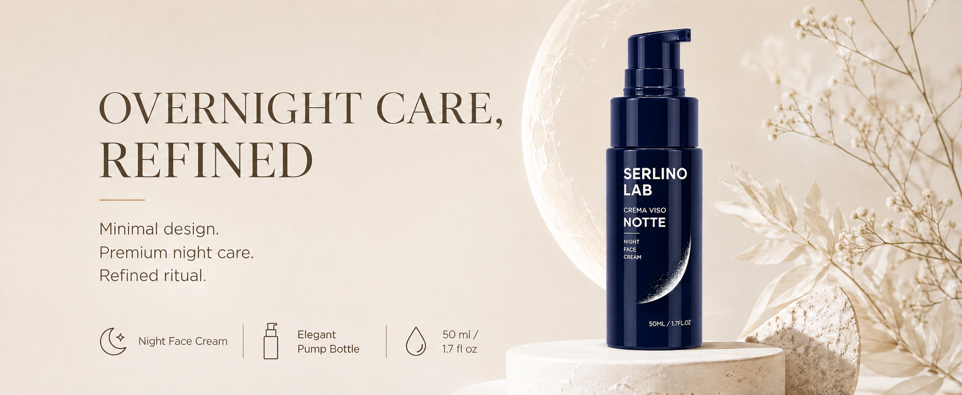 Notte Night Face Cream in a glossy navy pump bottle